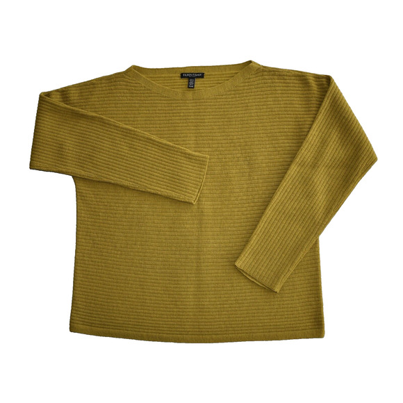 A5 Auth EILEEN FISHER Mustard Ribbed Knit Wool Boxy Pullover Sweater Size PS - Picture 4 of 5